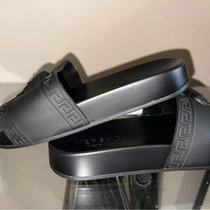 Versace Black Embossed Men's Sandals 6.5
